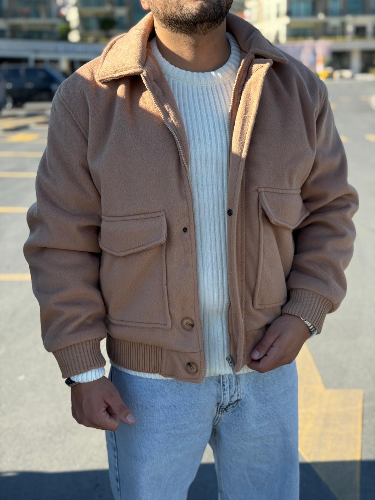 Kaşe Torba Cepli Mont  - Sütlü Kahve