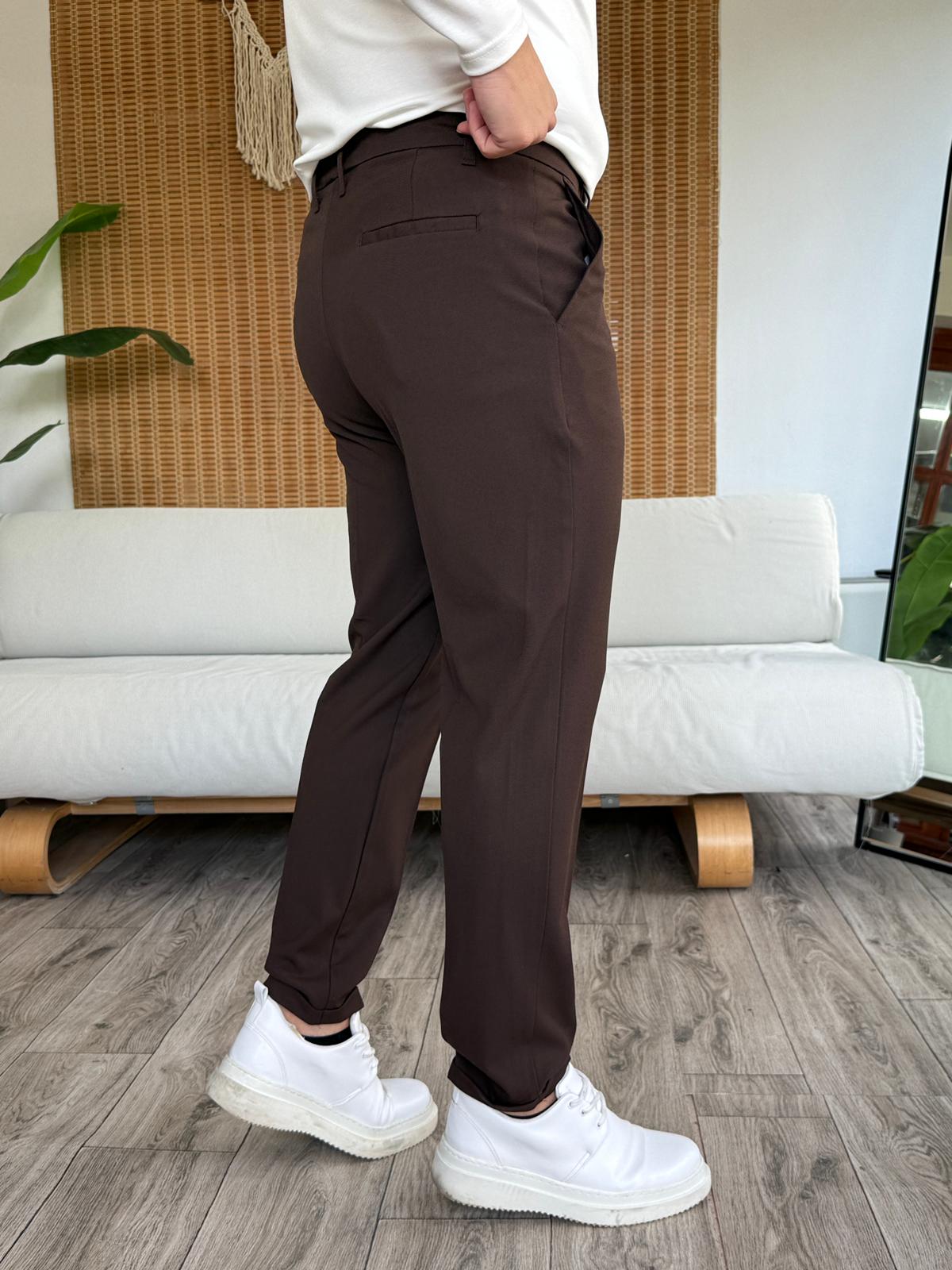 Premium Duble Paça Dilli Kapama Kumaş Pantolon - Acı Kahve