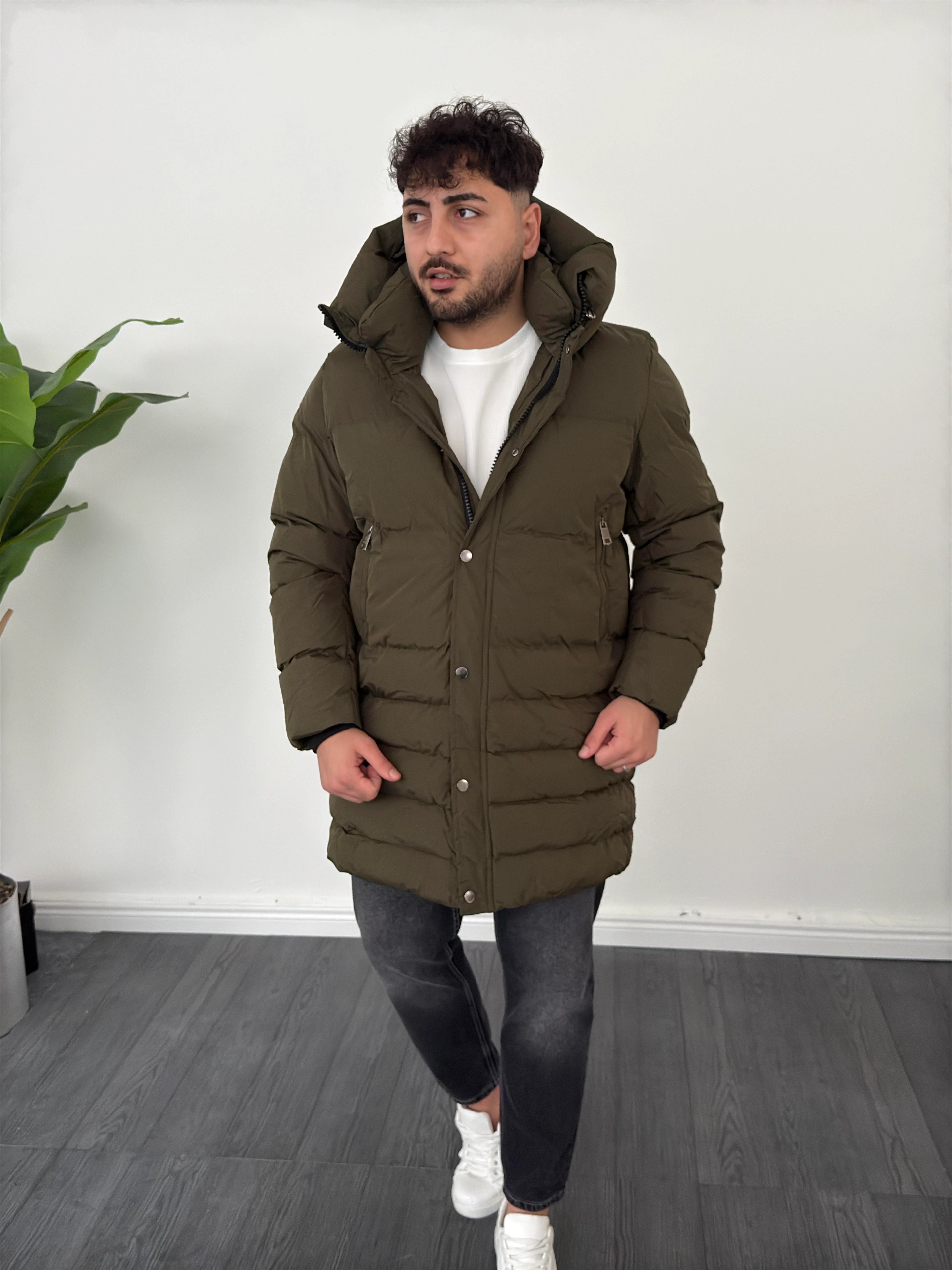 Şişme Kapüşonlu Kaban Mont Haki