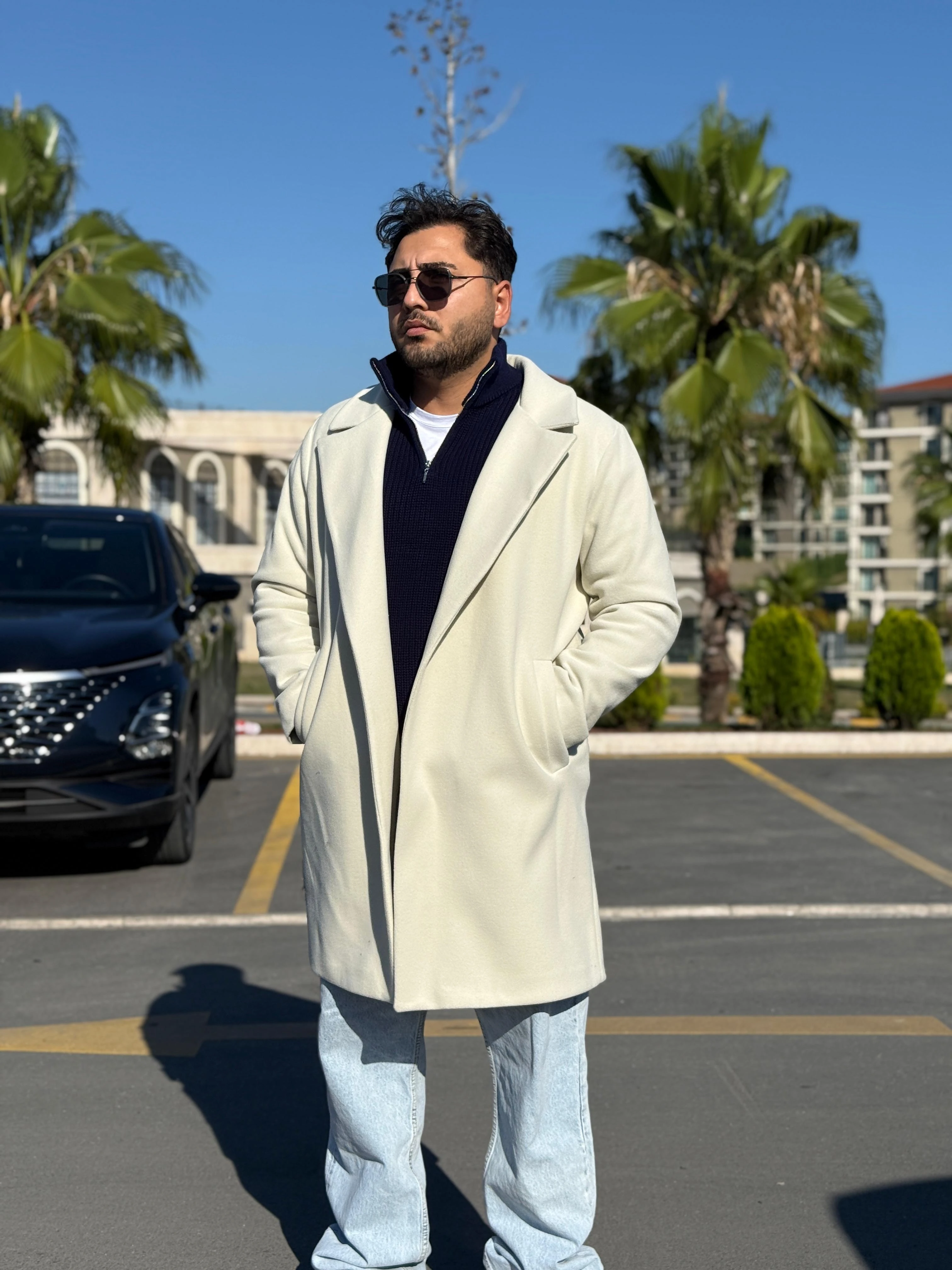 Oversize Kaşe Kaban - Ekru