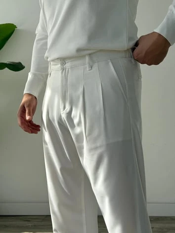 Kumaş Baggy Pile Detaylı Pantolon - Beyaz