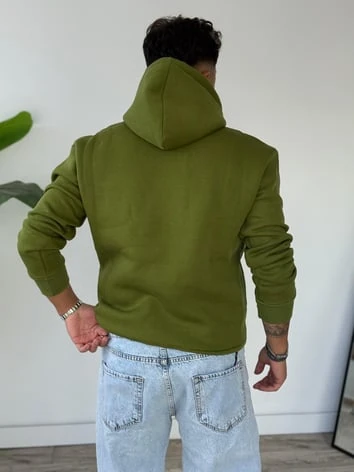 Kapüşonlu Kanguru Cepli Sweat - Yeşil