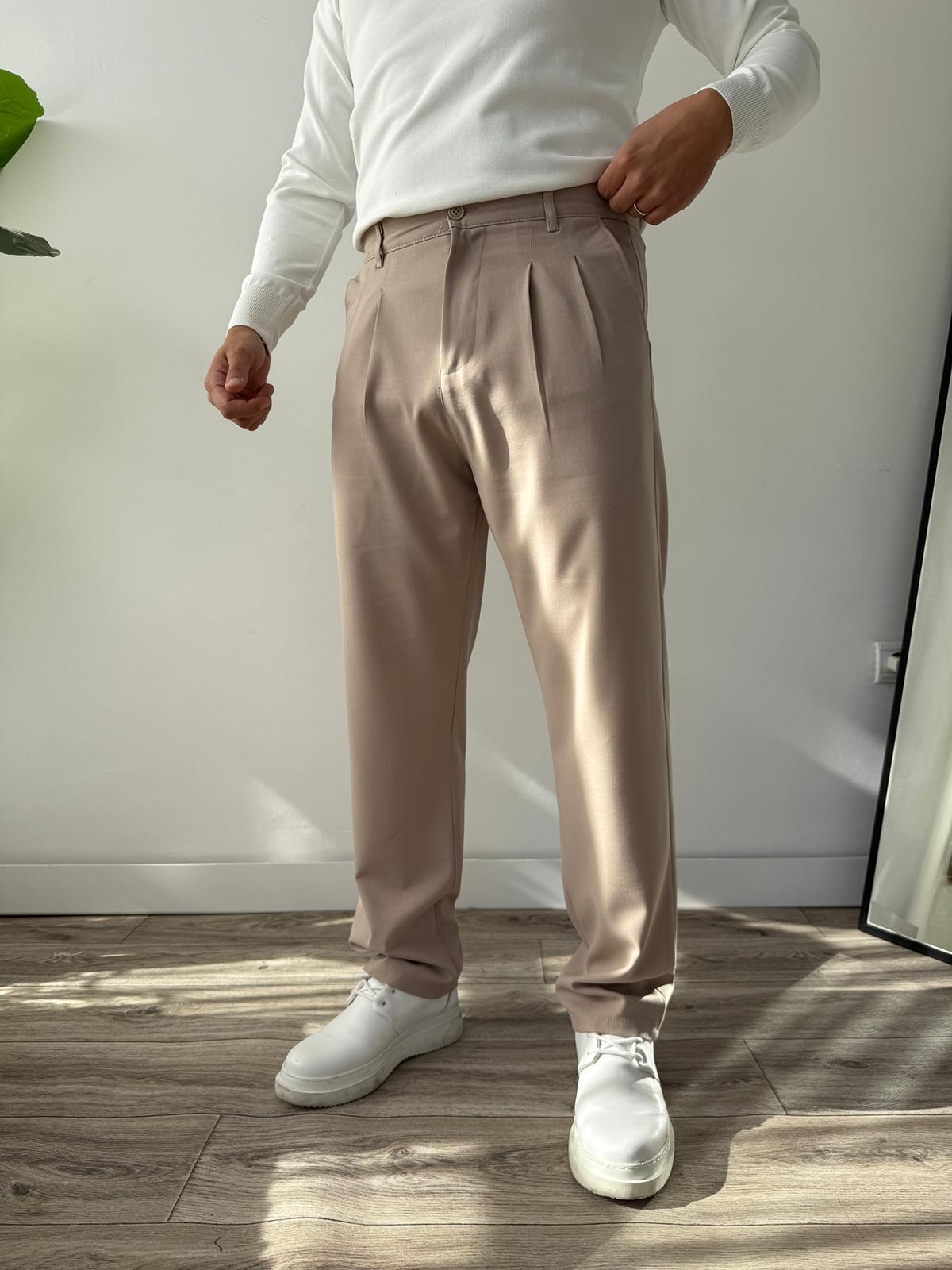 Kumaş Baggy Pile Detaylı Pantolon - Bej