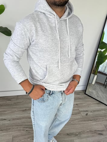 Kapüşonlu Kanguru Cepli Sweat - Gri