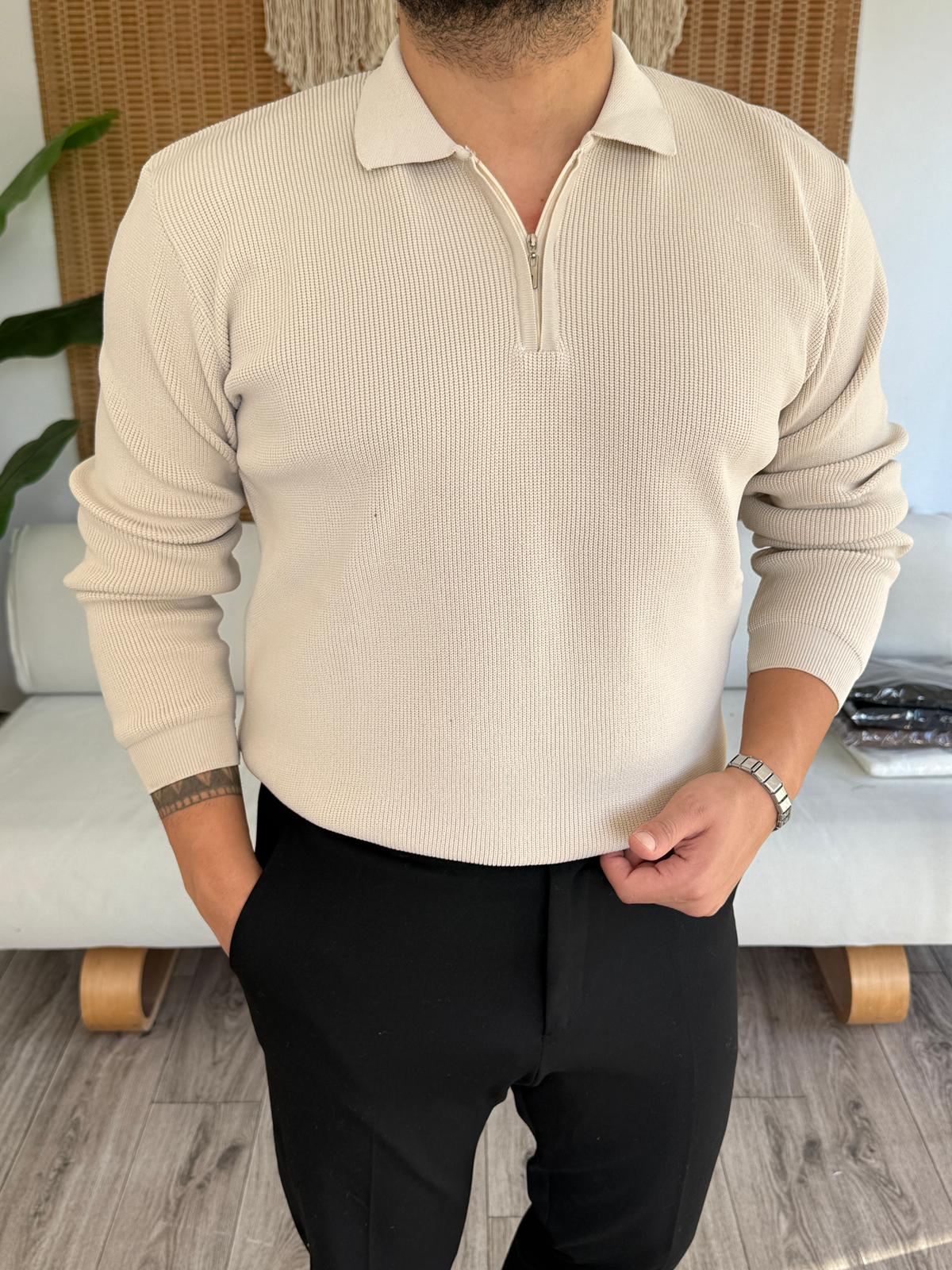 Yarım Fermuar Yakalı Örme Triko Kazak