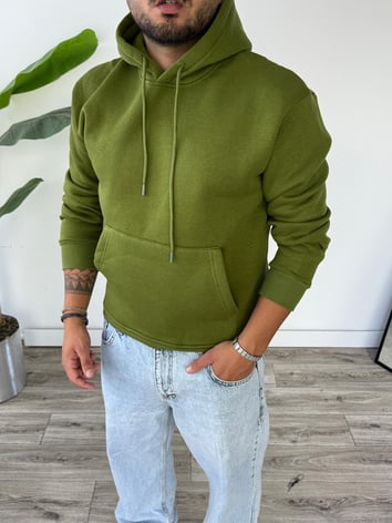 Kapüşonlu Kanguru Cepli Sweat - Yeşil