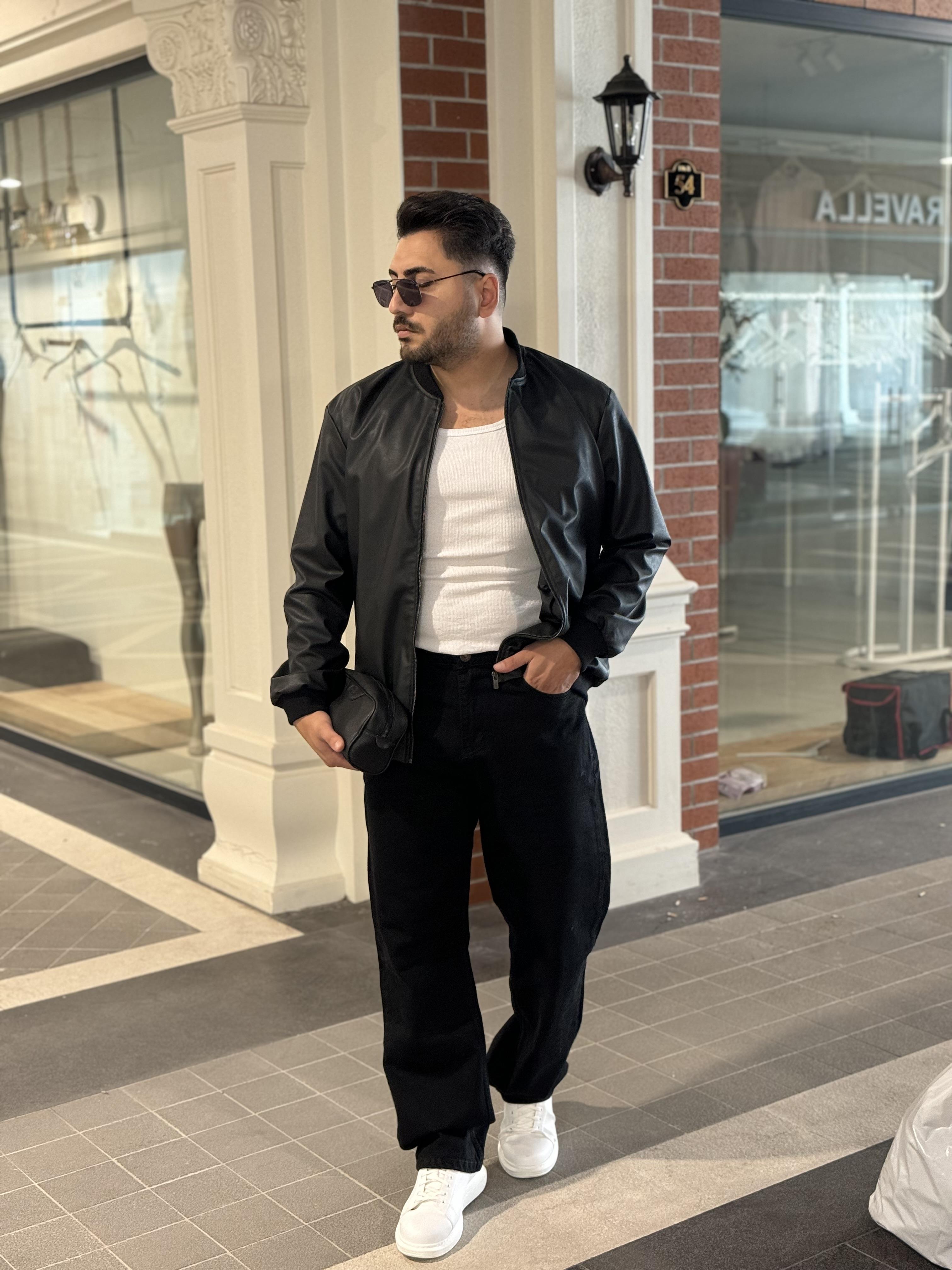 Kolej Yaka Deri Ceket Siyah