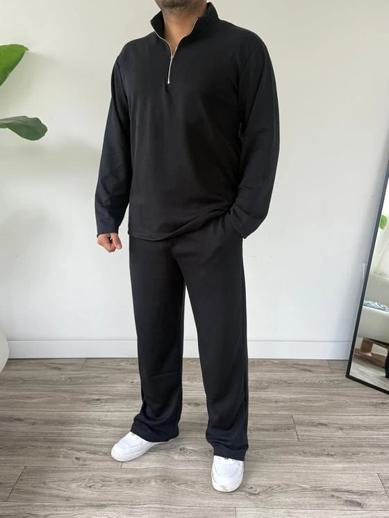 Oysho Kumaş Alt Üst Takım Alt Baggy Üst Yarım Fermuarlı Sweat - Haki Yeşili