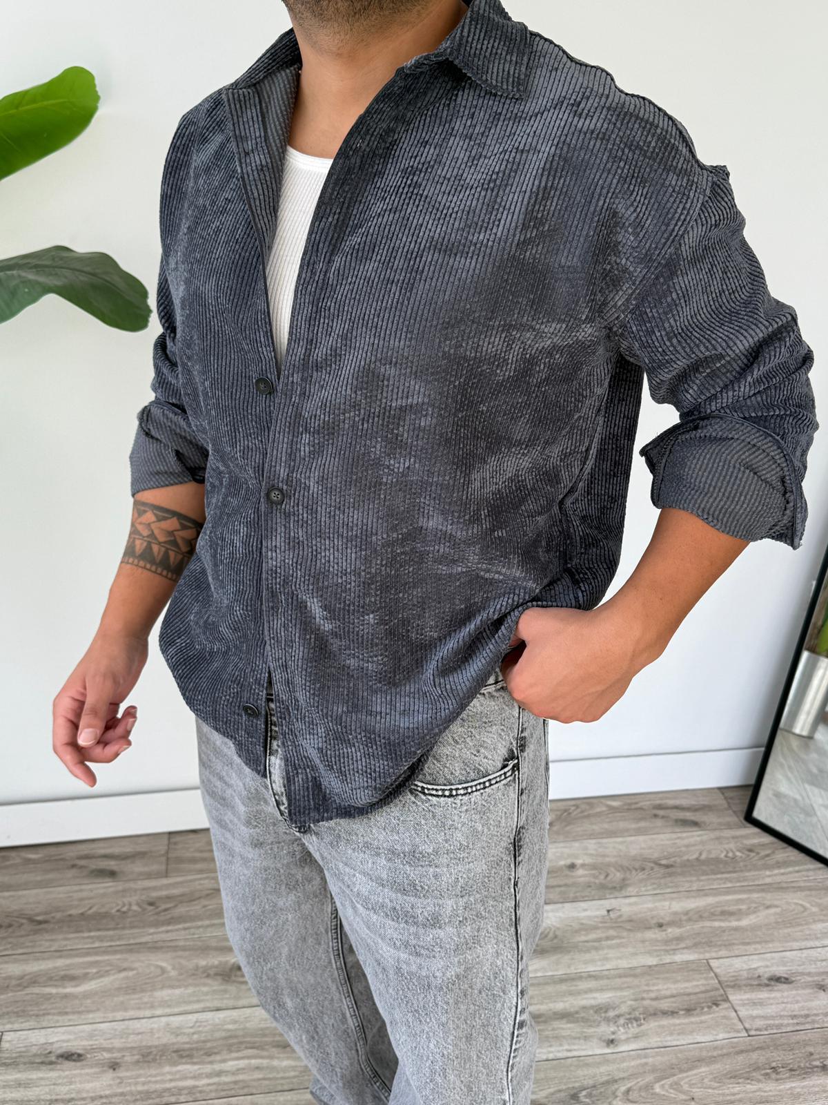 Oversize Kadife Gömlek  - Antrasit