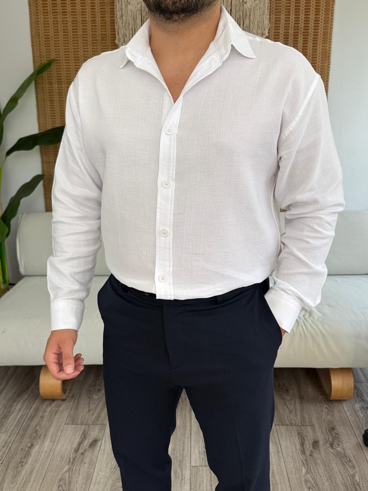 Regular Kalıp Müslin Kumaş %100 Pamuklu Gömlek - Beyaz