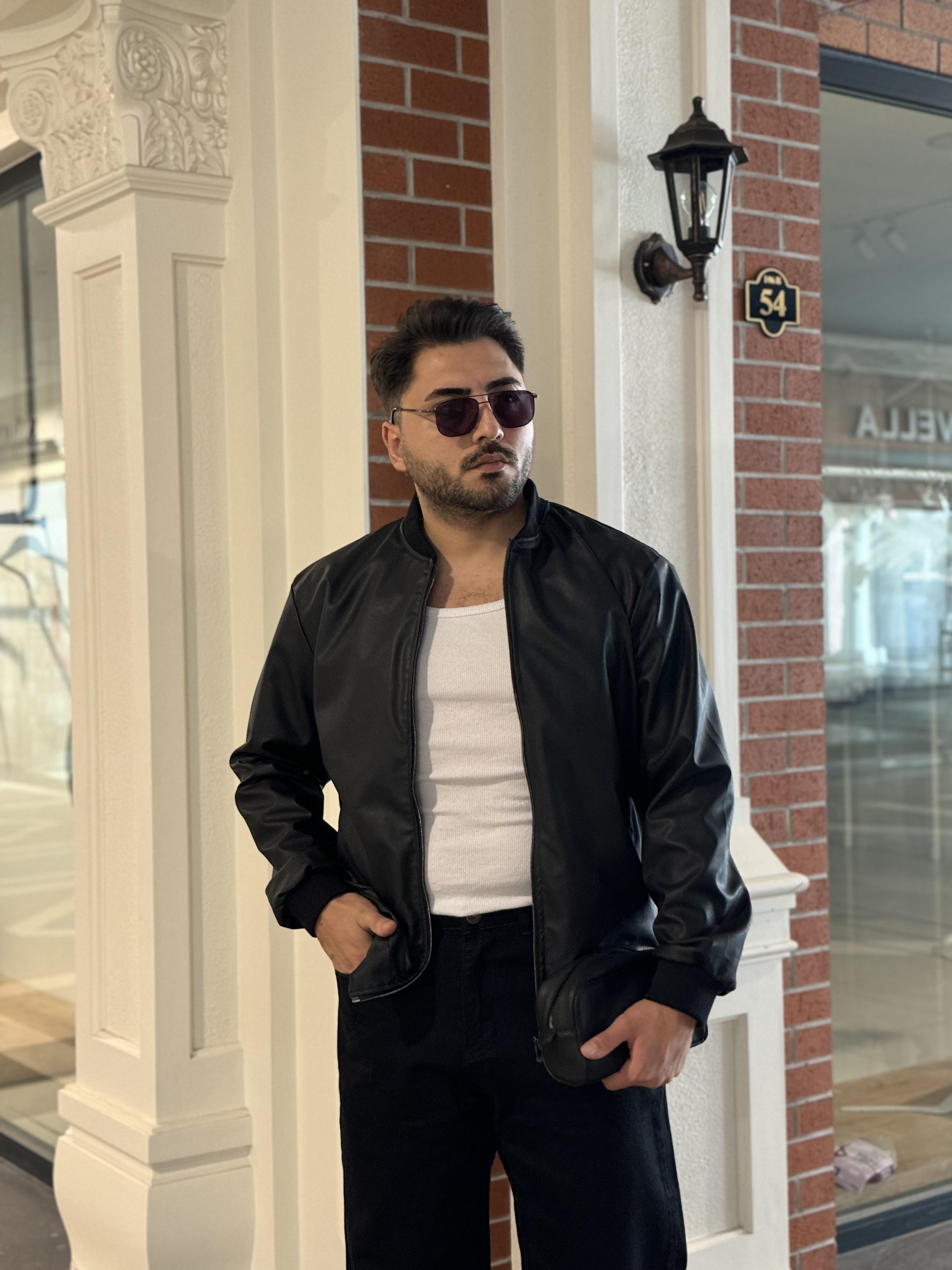 Kolej Yaka Deri Ceket Siyah