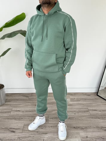 Kapüşonlu Kanguru Cepli Biyeli Alt Üst Takım - Mint Yeşili