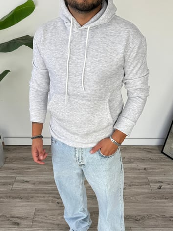 Kapüşonlu Kanguru Cepli Sweat - Gri