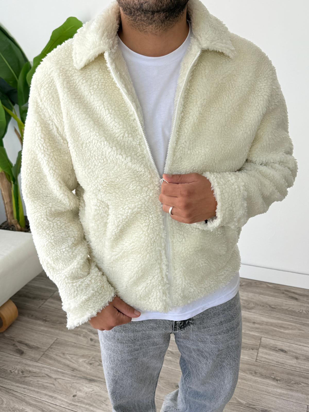 Peluş İçi Astarlı Ceket - Ekru