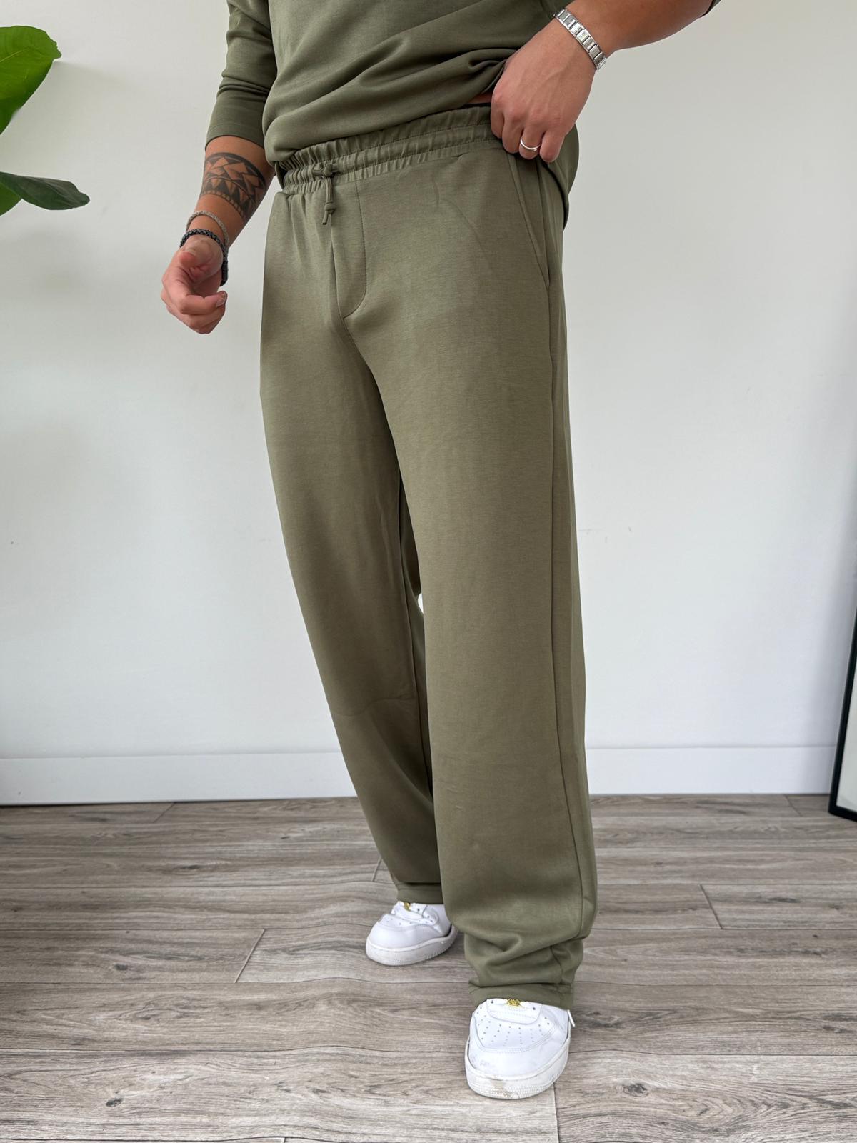 Oysho Kumaş Alt Üst Takım Alt Baggy Üst Yarım Fermuarlı Sweat - Haki Yeşili