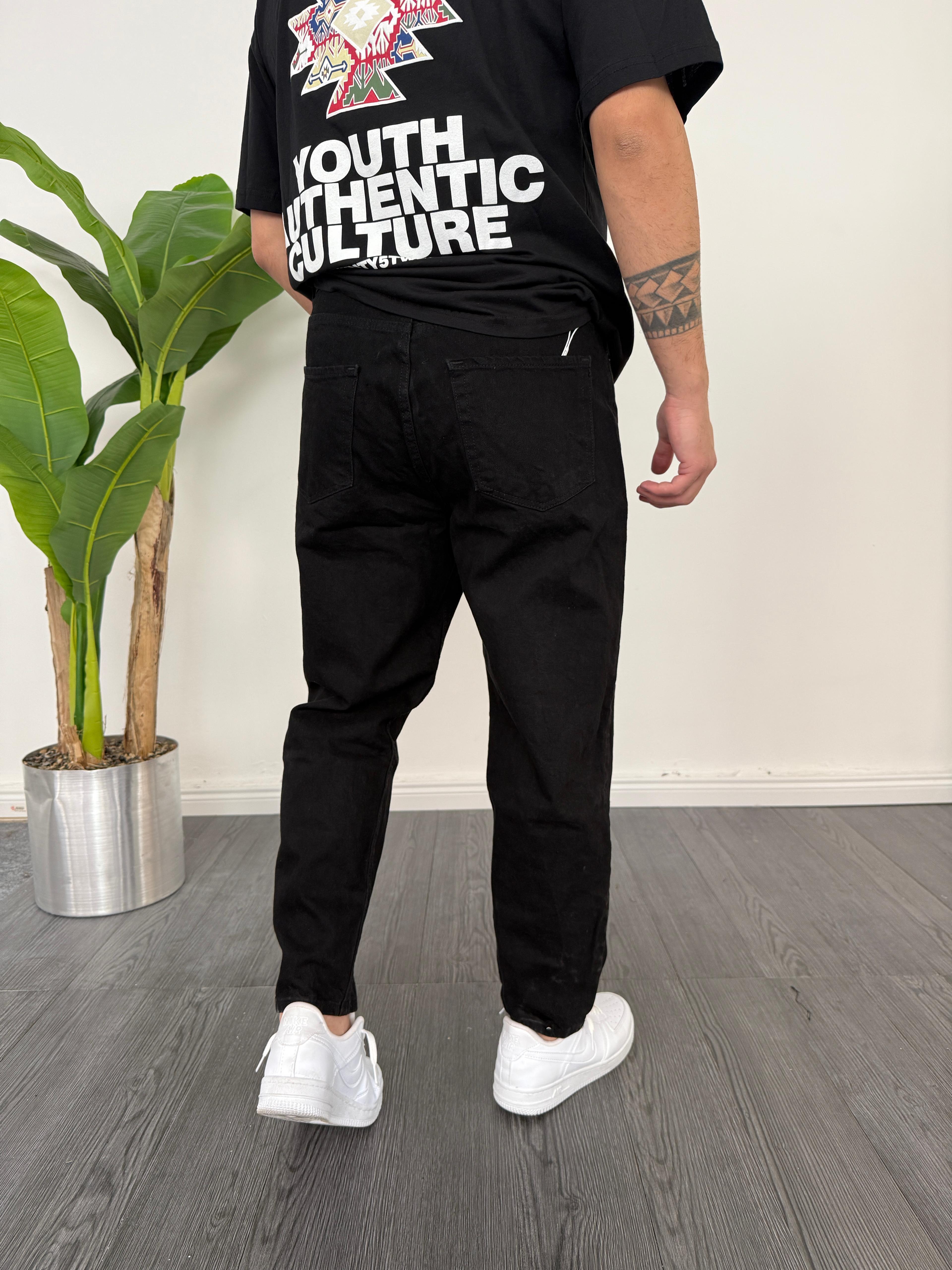 Yıkamalı Siyah Boyfriend Kot Pantolon