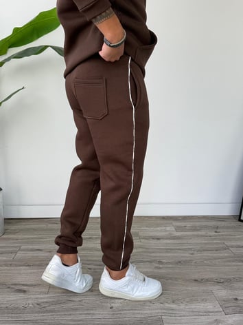 Kapüşonlu Kanguru Cepli Biyeli Alt Üst Takım - Kahverengi