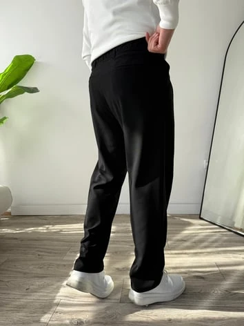 Kumaş Baggy Pile Detaylı Pantolon - Siyah