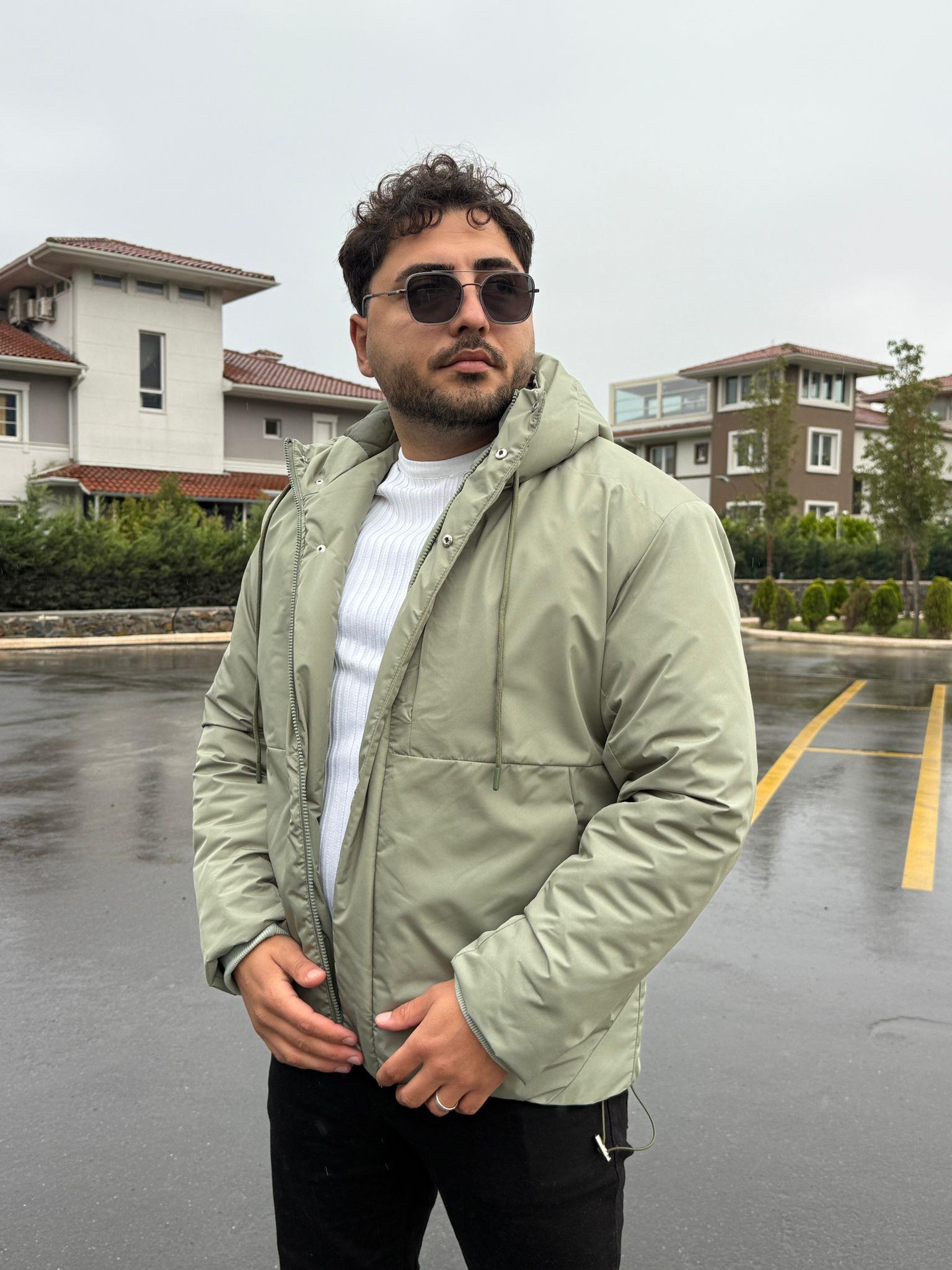 Klasik Kapüşonlu Su Geçirmez Mont  - Mint Yeşili