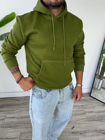 Kapüşonlu Kanguru Cepli Sweat - Yeşil