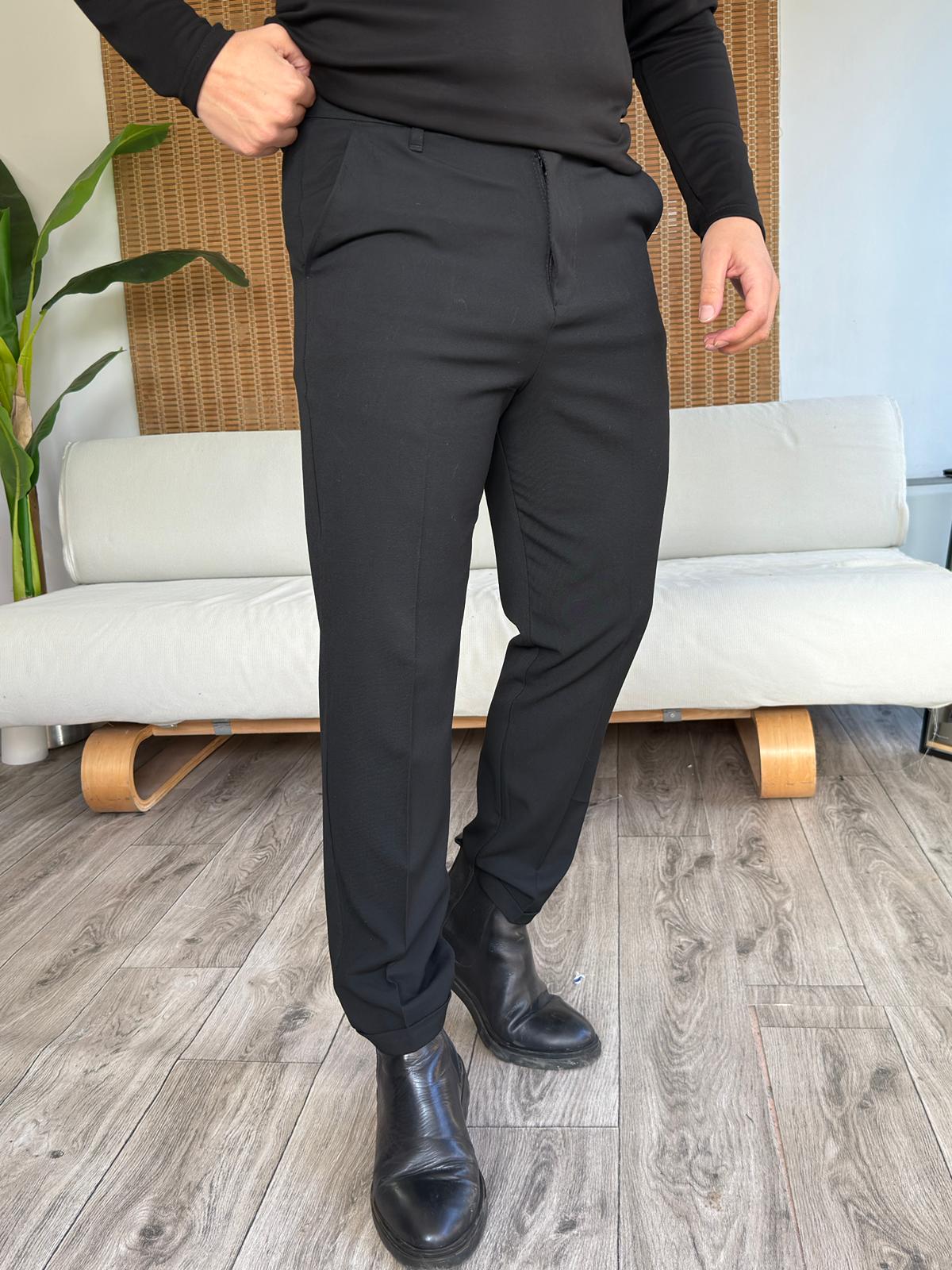 Premium Duble Paça Dilli Kapama Kumaş Pantolon - Siyah