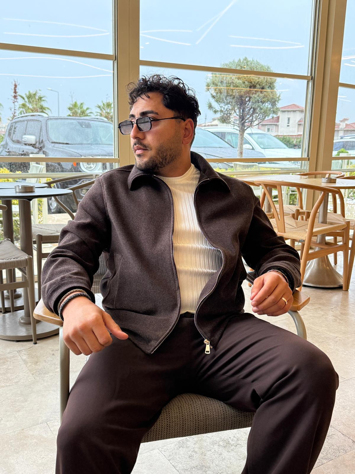 Klasik Tam Kalıp Kaşe Yakalı Ceket  - Acı Kahve