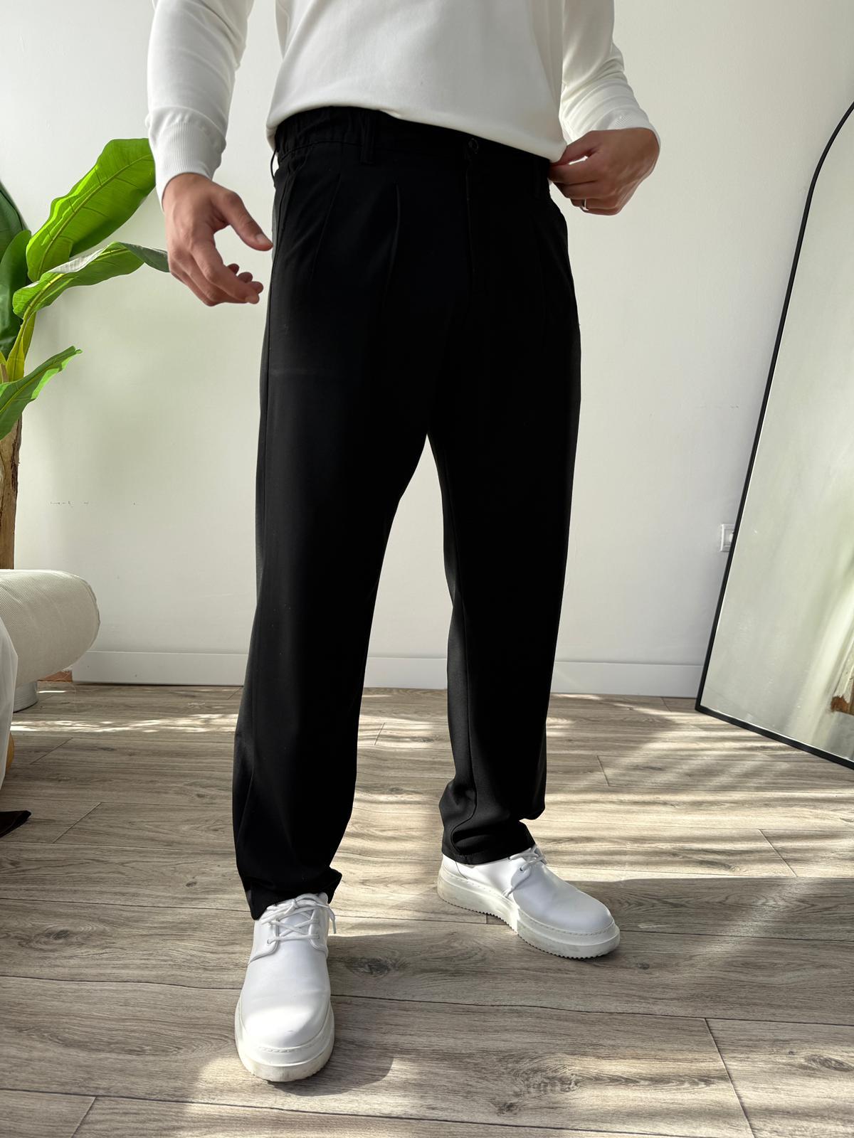 Kumaş Baggy Pile Detaylı Pantolon - Siyah