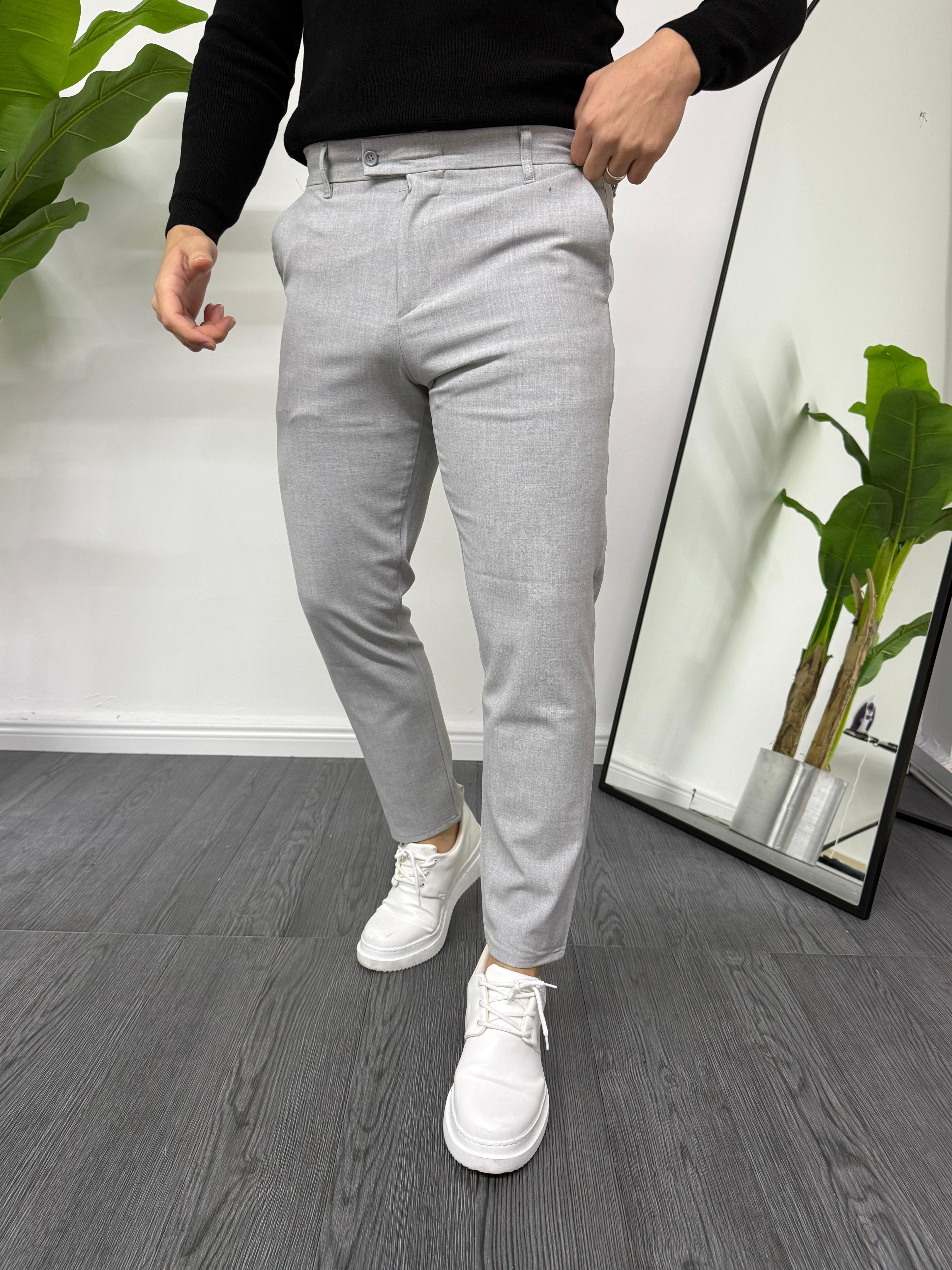 Likralı Slim Fit Dilli Kapama Kumaş Pantolon Gri