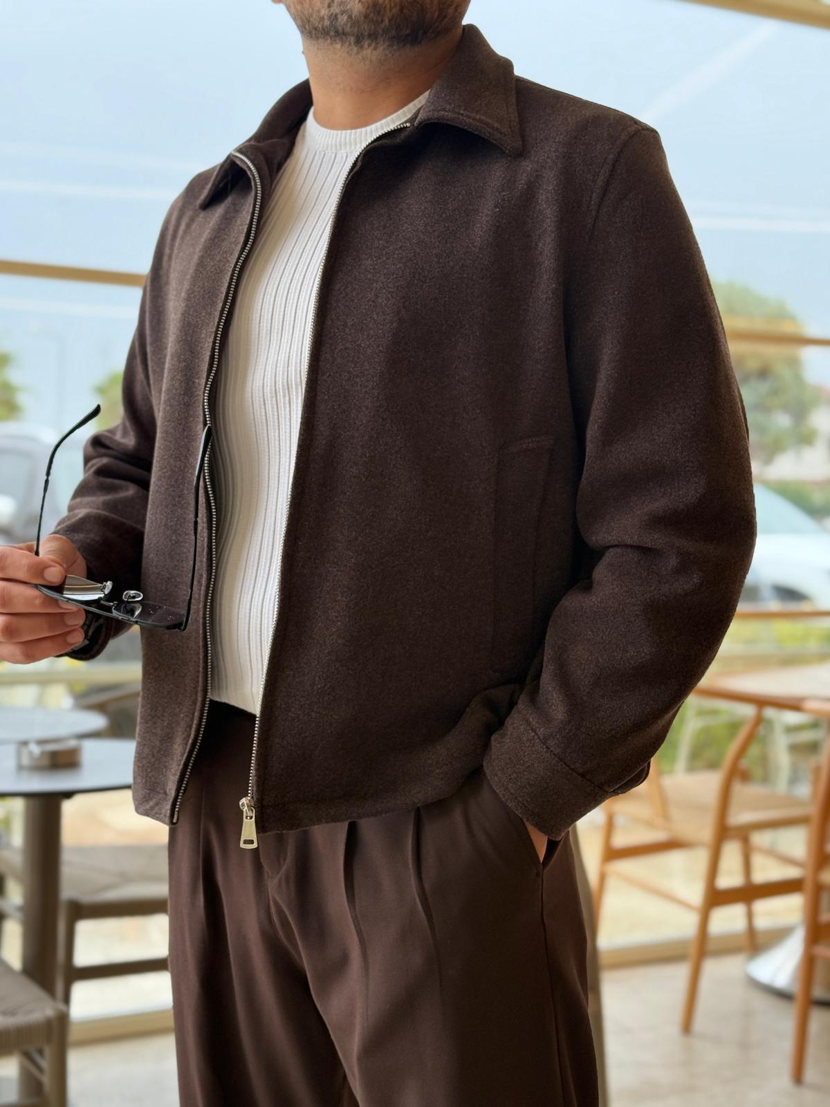 Klasik Tam Kalıp Kaşe Yakalı Ceket  - Acı Kahve