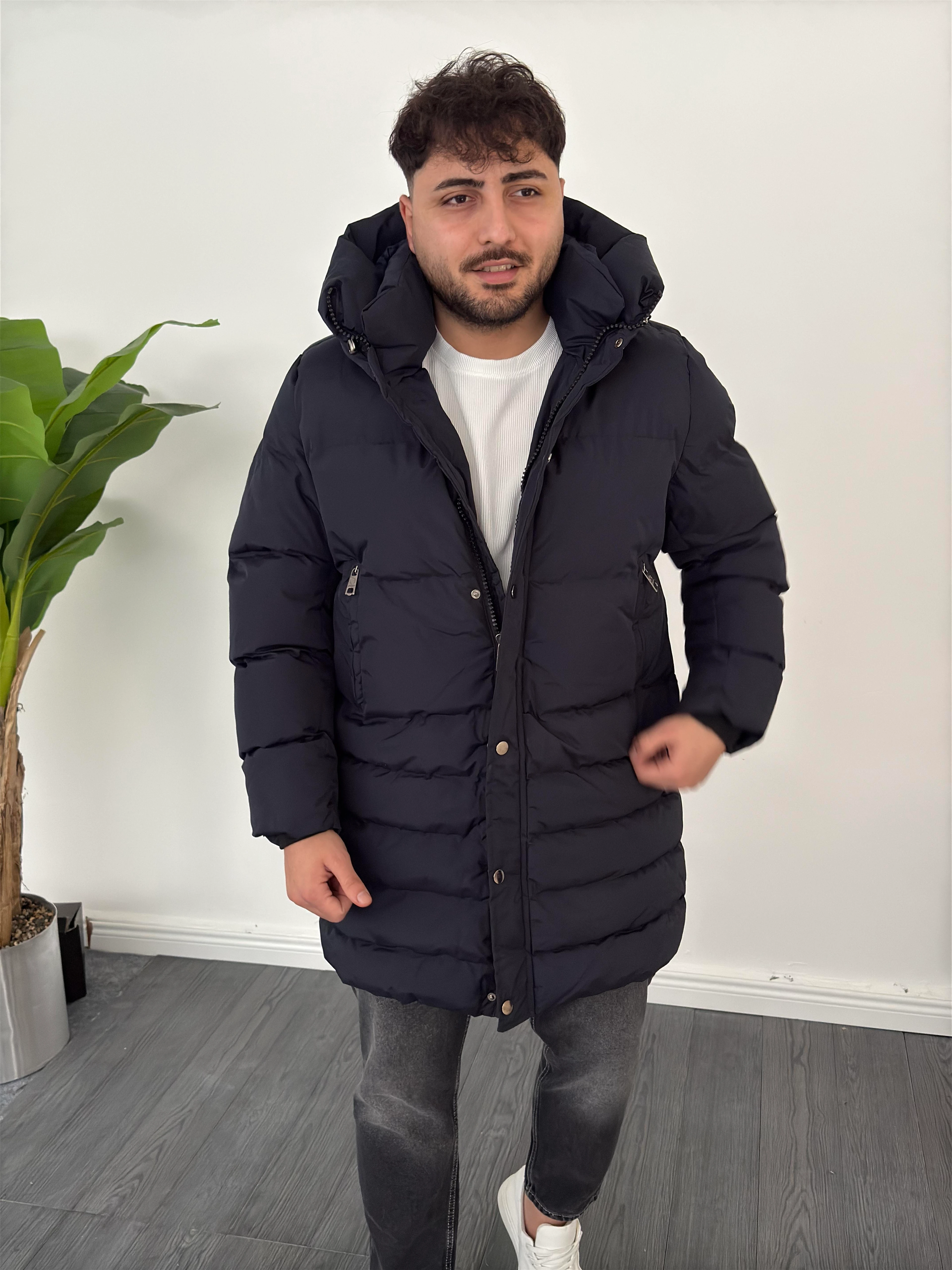 Şişme Kapüşonlu Kaban Mont Lacivert