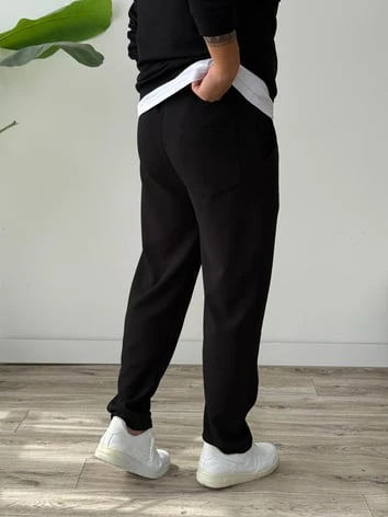 Petek Örme Alt Üst Yarım Fermuarlı Takım - Siyah