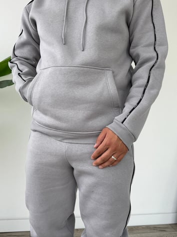 Kapüşonlu Kanguru Cepli Biyeli Alt Üst Takım - Gri
