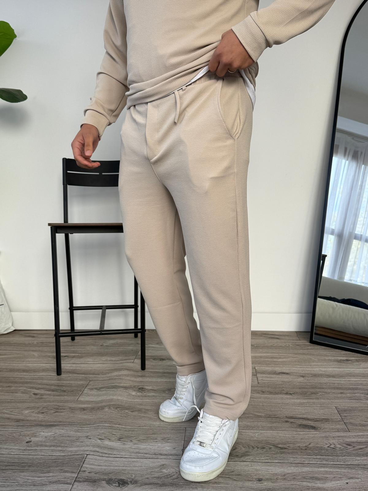 Petek Örme Alt Üst Yarım Fermuarlı Takım - Bej