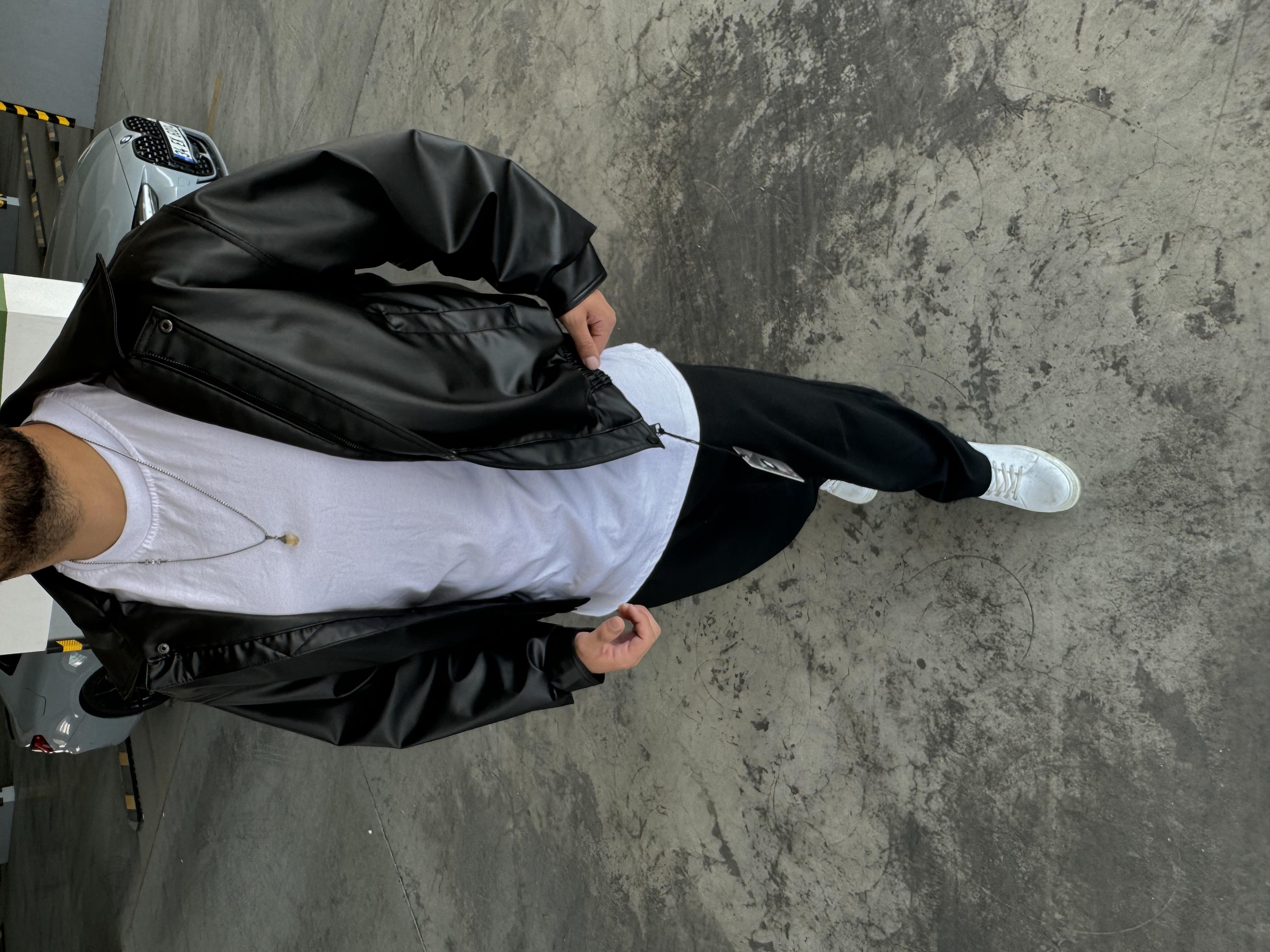 Bomber Oversize Deri Ceket Siyah