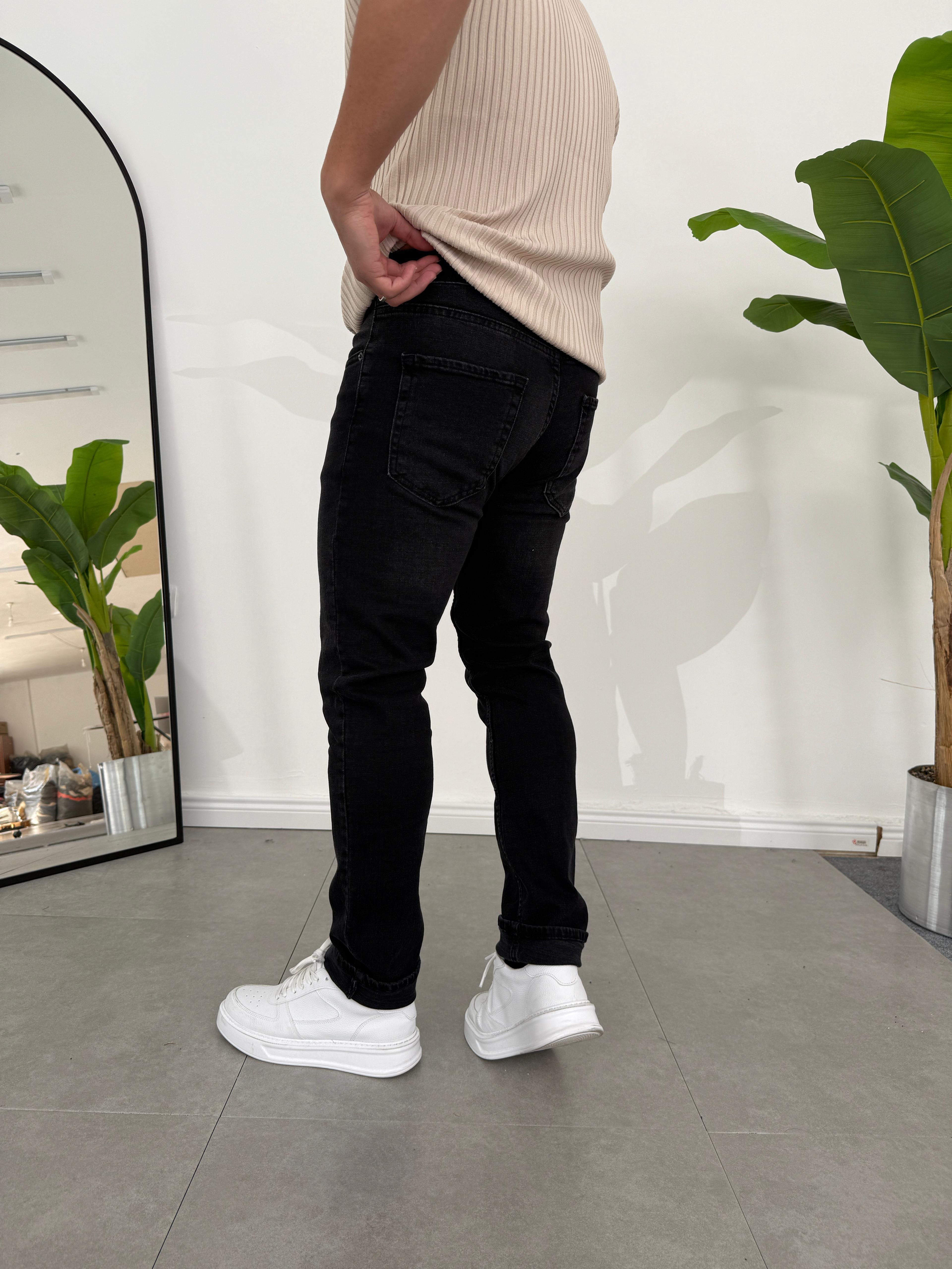 Regular Fit Likralı Kot Pantolon Antrasit Füme