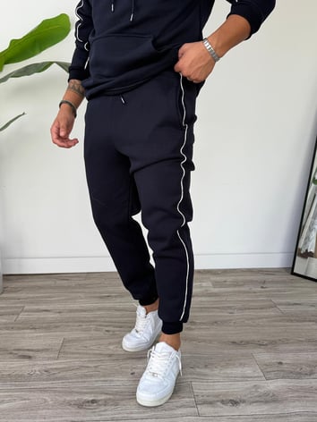 Kapüşonlu Kanguru Cepli Biyeli Alt Üst Takım - Lacivert