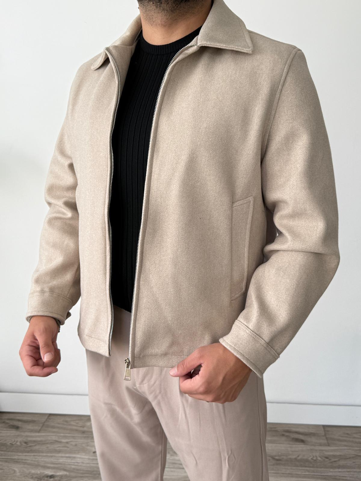 Klasik Tam Kalıp Kaşe Yakalı Ceket  - Bej