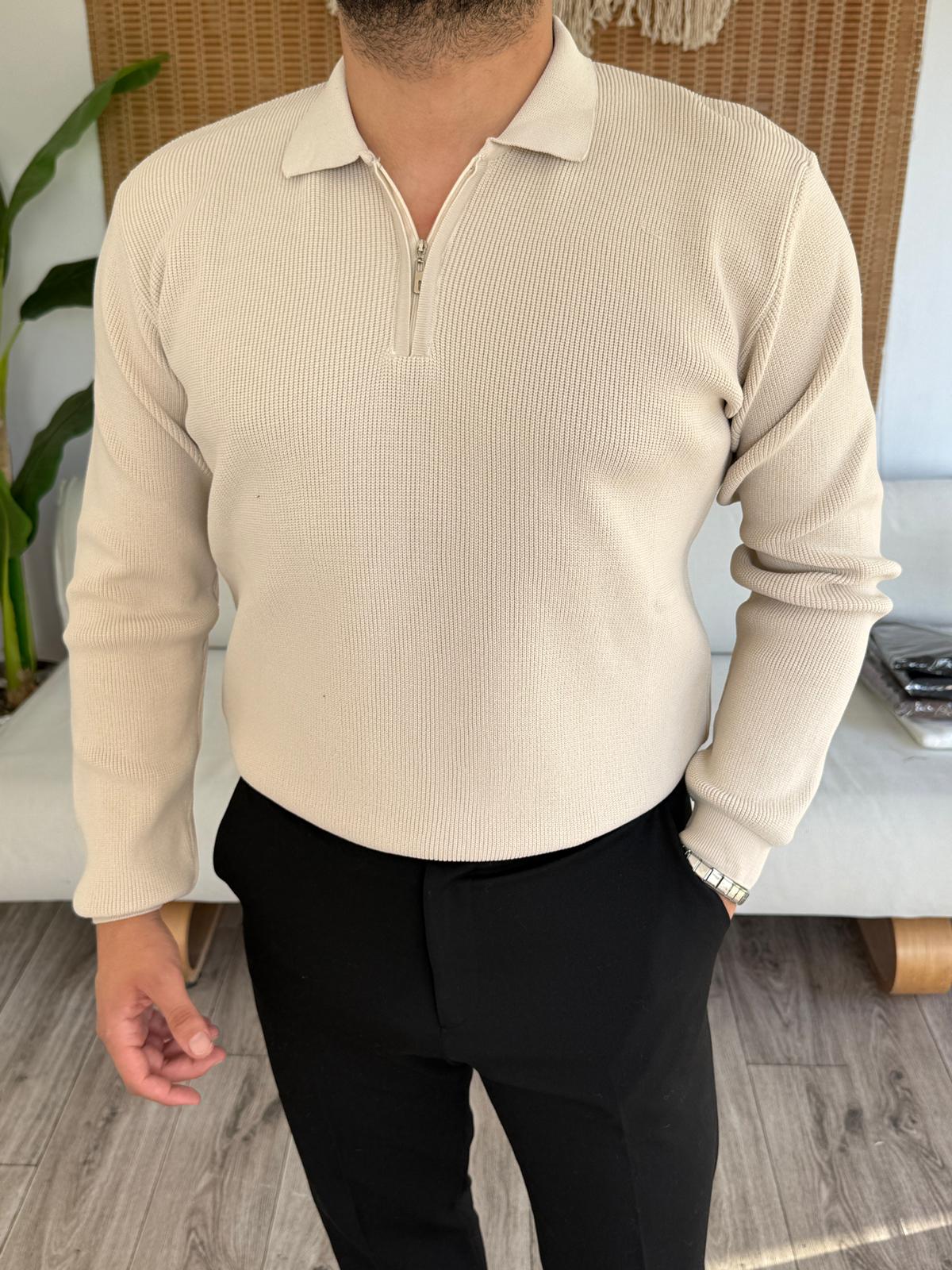 Yarım Fermuar Yakalı Örme Triko Kazak