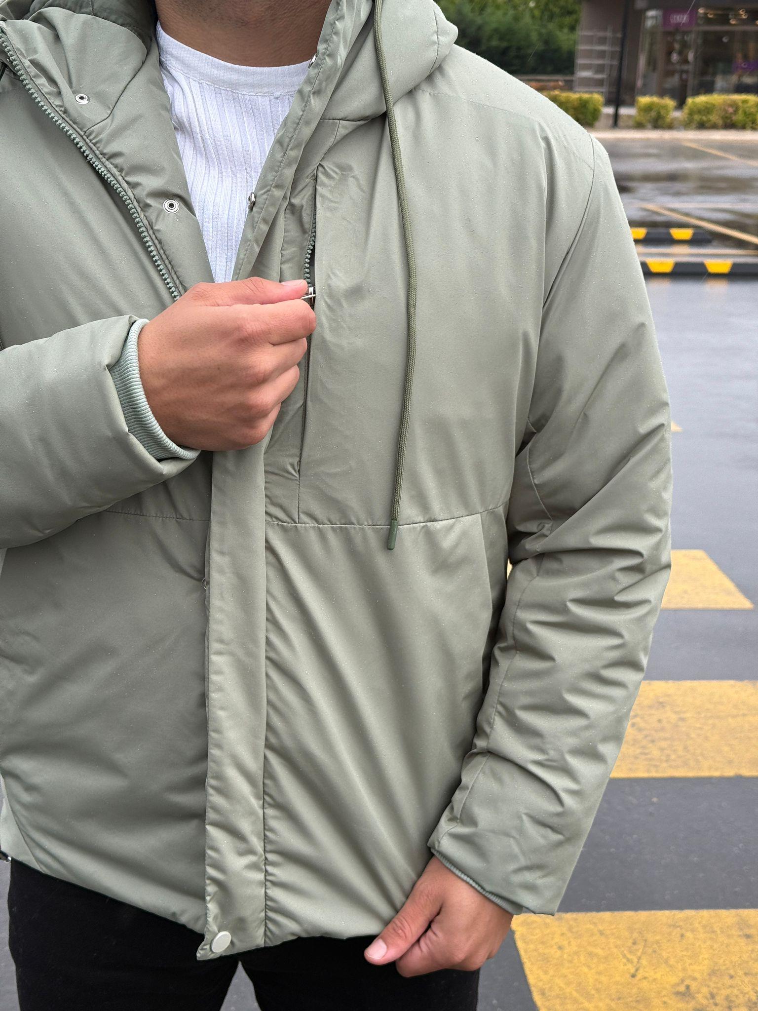 Klasik Kapüşonlu Su Geçirmez Mont  - Mint Yeşili