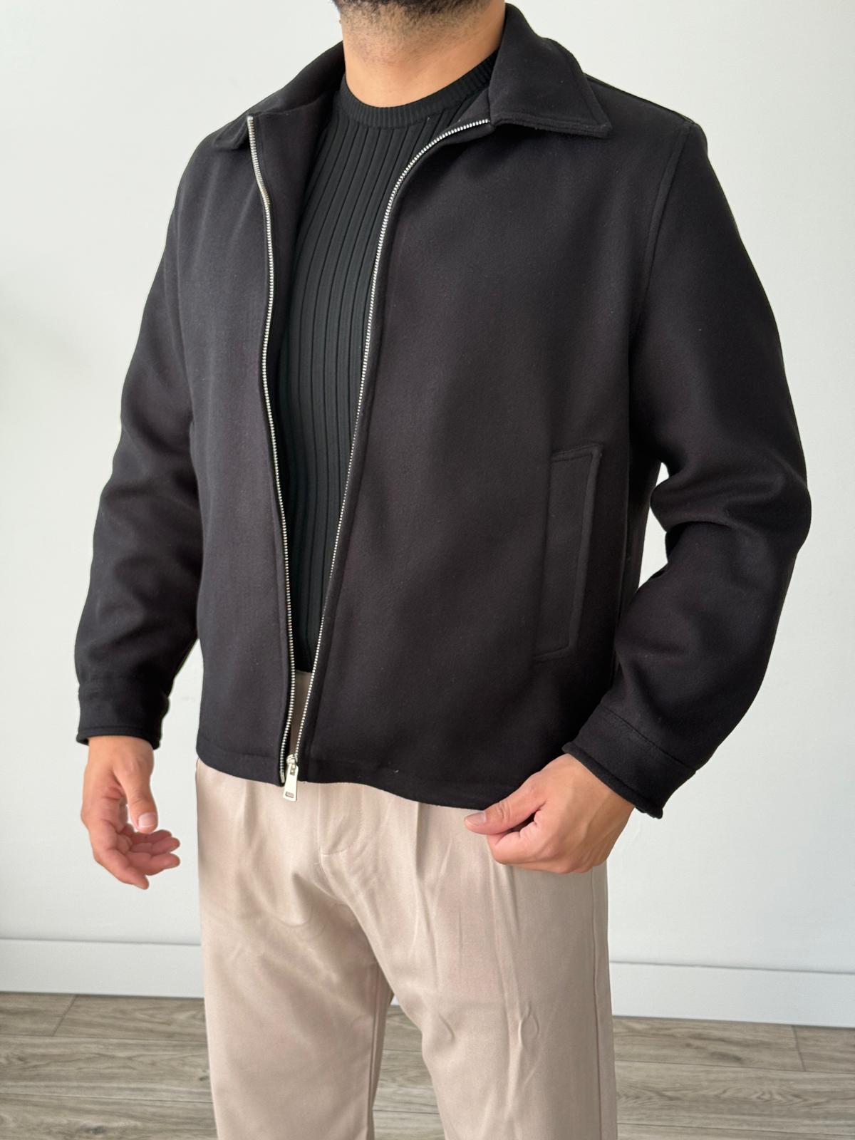 Klasik Tam Kalıp Kaşe Yakalı Ceket  - Siyah