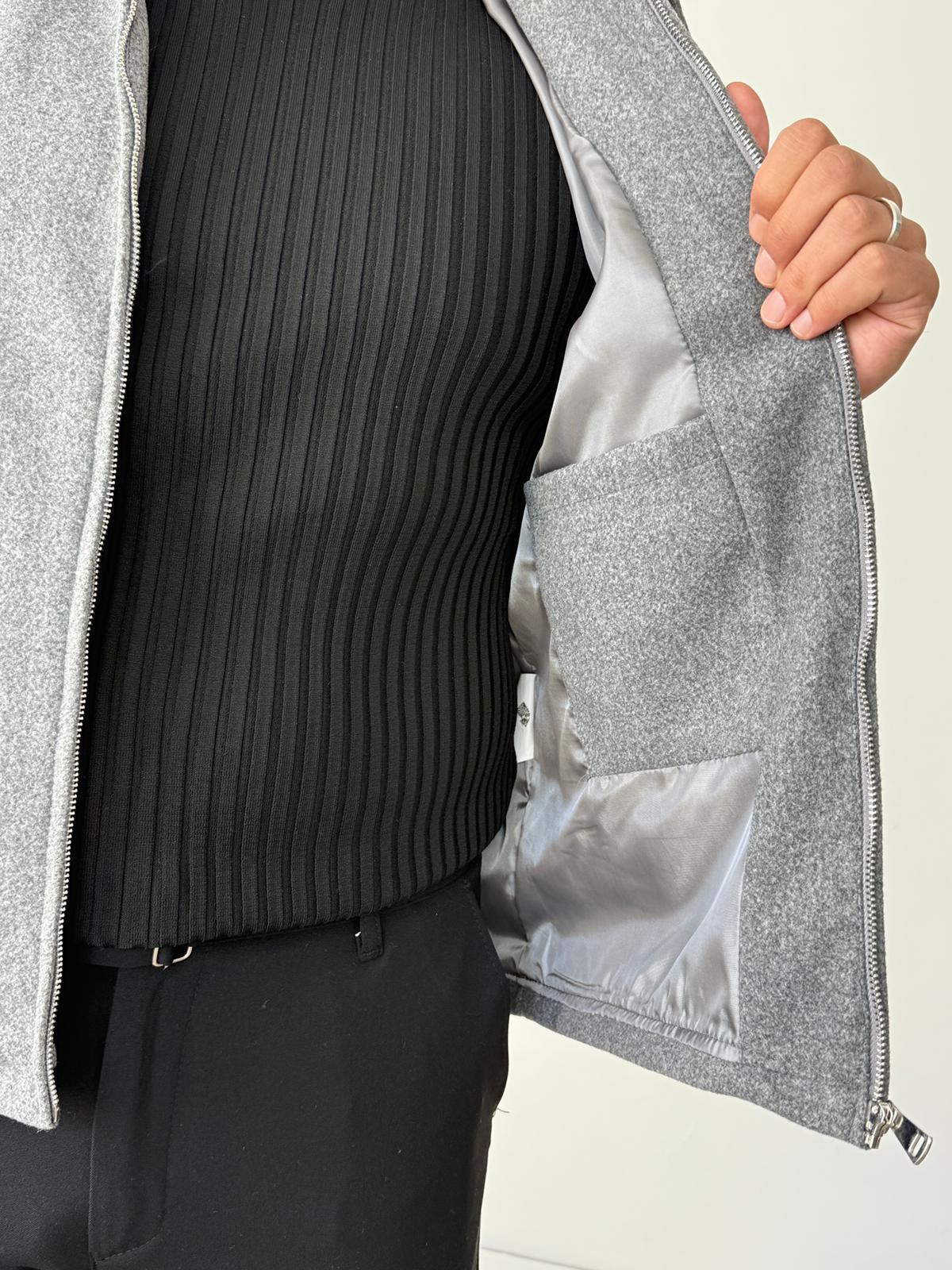 Klasik Tam Kalıp Kaşe Yakalı Ceket  - Gri