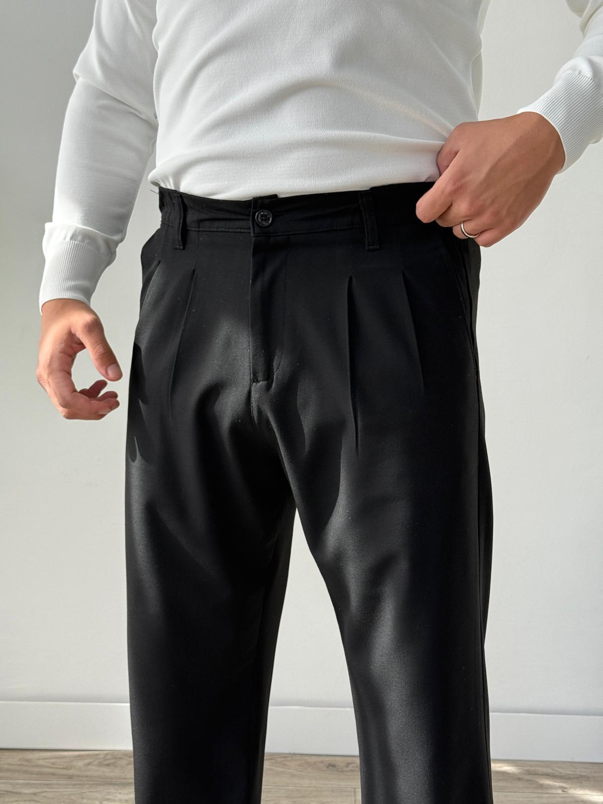 Kumaş Baggy Pile Detaylı Pantolon - Siyah