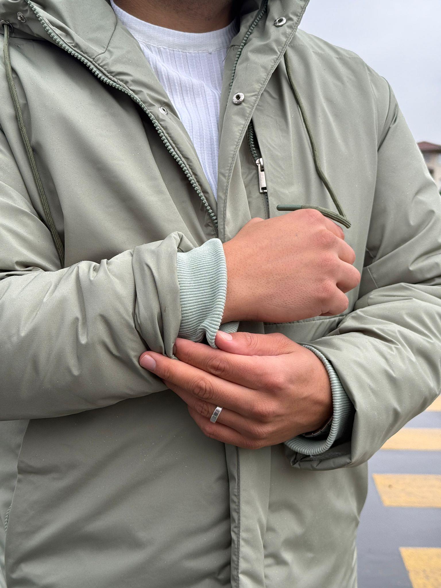 Klasik Kapüşonlu Su Geçirmez Mont  - Mint Yeşili