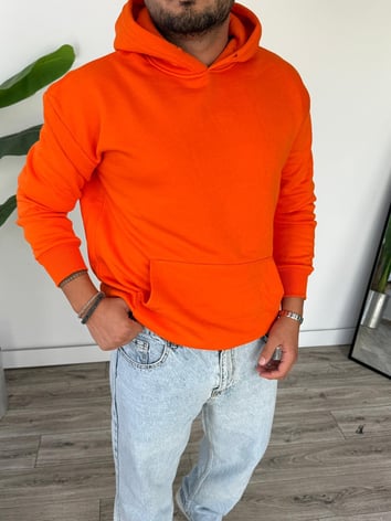 Kapüşonlu Kanguru Cepli Sweat - Turuncu