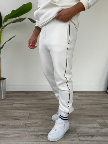 Kapüşonlu Kanguru Cepli Biyeli Alt Üst Takım - Beyaz