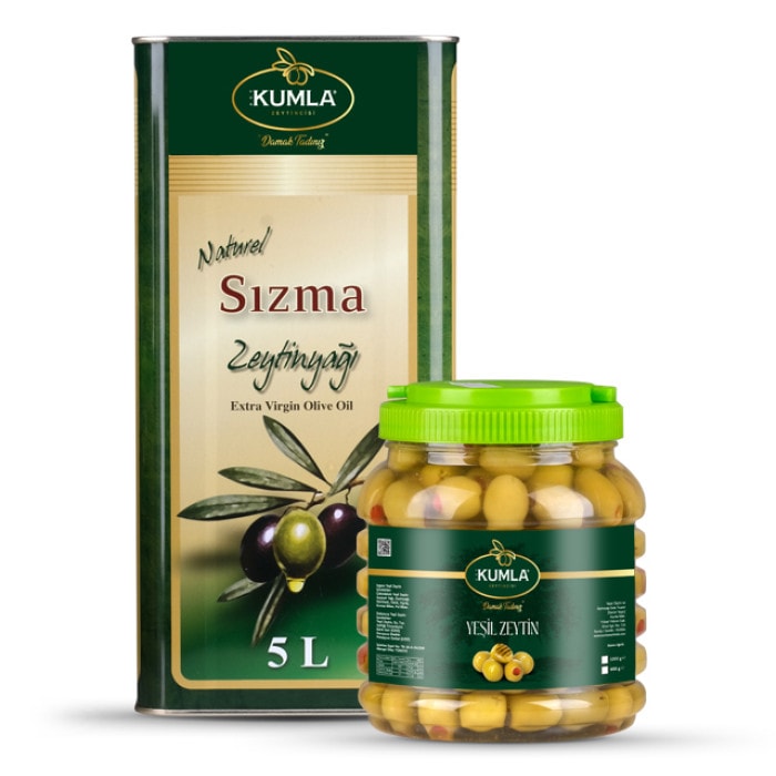 Kumla Zeytincisi 5 Lt Naturel Sızma Zeytinyağı Alana 1 Kg Biber Dolgulu Yeşil Zeytin Hediye