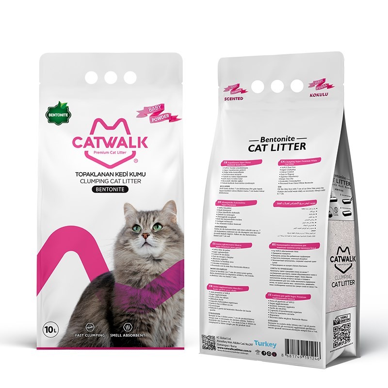 Catwalk Bentonit Bebek Pudralı Topaklanan Kedi Kumu (2 x10 lt)