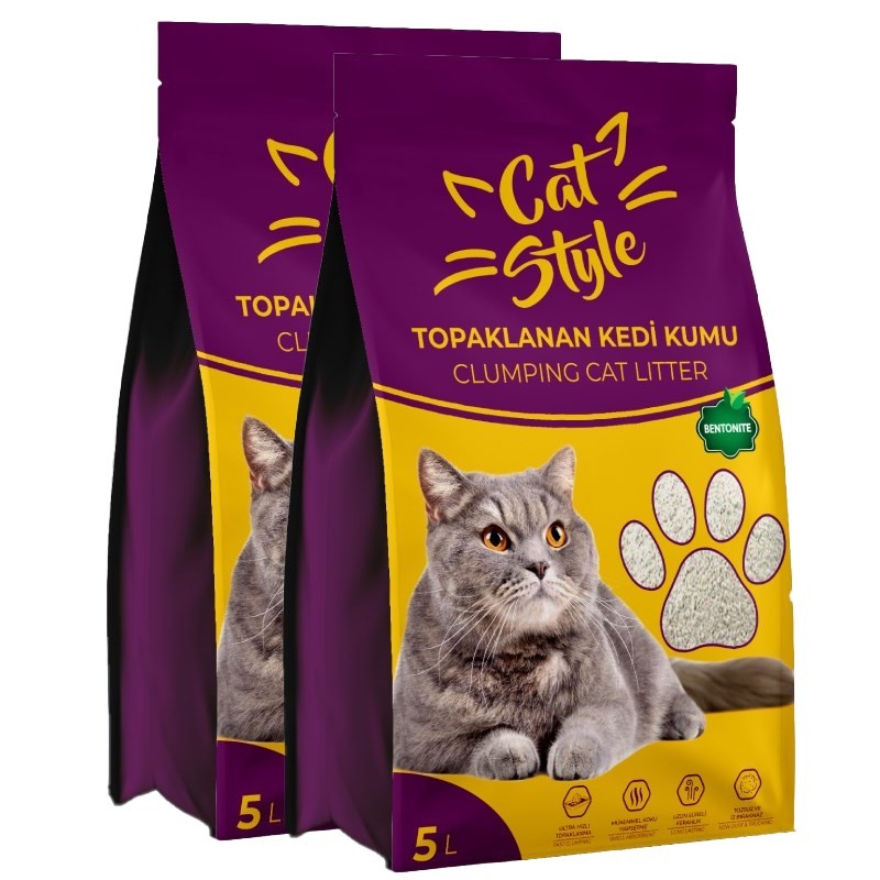 Cat Style Bentonit Naturel Topaklanan Kedi Kumu  (2 x 5 Lt)