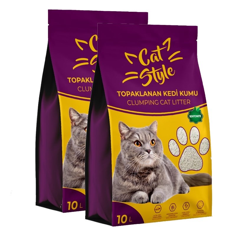 Bentonit Naturel Topaklanan Kedi Kumu 2 x 10 Lt | Cat Style