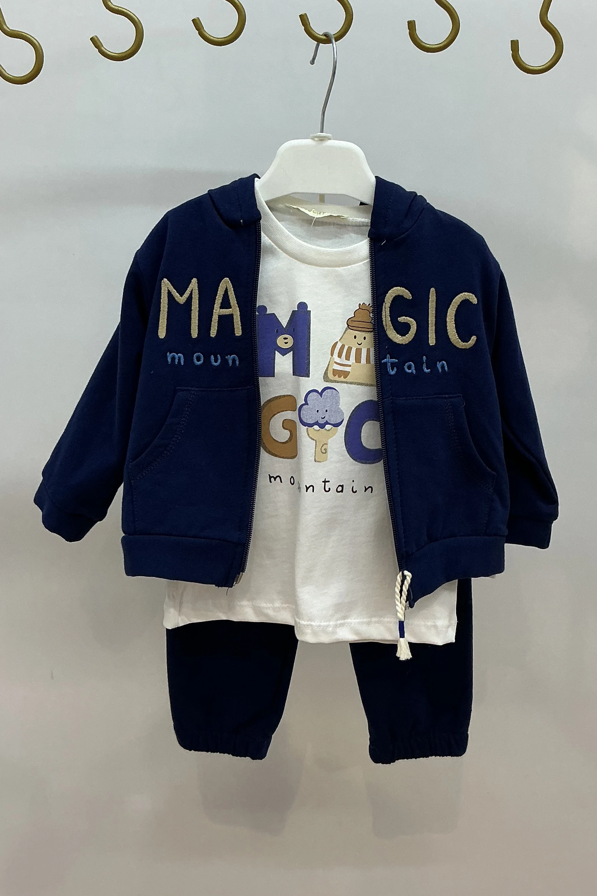 Ceketi Yazı Detaylı Kapşonlu Sweati Desenli Erkek Takım